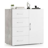 Credenza bianca e cemento 90x41x87h cm 1 anta e 4 cassetti - Aracnida