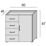 Credenza bianca e cemento 90x41x87h cm 1 anta e 4 cassetti - Aracnida