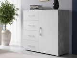 Credenza bianca e cemento 90x41x87h cm 1 anta e 4 cassetti - Aracnida
