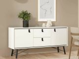 Credenza bianca e nera 150x40x72h cm 2 ante e 2 cassetti - Manyi
