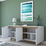 Credenza bianca e noce 180x45x78h cm 4 ante - Ascaro