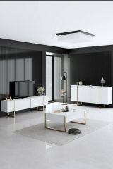 Credenza bianca e oro elegante 160x35x80h cm 4 ante - Arta