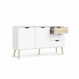Credenza bianca e quercia 147x39x81h cm 2 ante e 3 cassetti - Animato