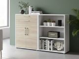 Credenza bianca e quercia 178x40x113h cm 2 ante e 2 cassetti - Albinea