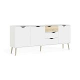 Credenza bianca e quercia 195x39x81h cm 3 ante e 3 cassetti - Anima