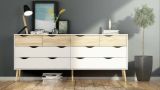 Credenza bianca e quercia 195x39x81h cm 8 cassetti - Arista