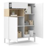 Credenza bianca e quercia 88x36x118h cm 2 ante e 1 cassetto - Alfra