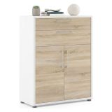 Credenza bianca e quercia 89x40x113h cm 2 ante e 2 cassetti - Agra