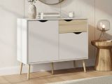Credenza bianca e quercia 98x39x81h cm 2 ante e 1 cassetto - Audit