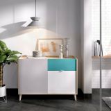 Credenza bianca e rovere 105x43x75h cm 2 ante e 1 cassetto - Ascot