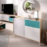 Credenza bianca e rovere 105x43x75h cm 2 ante e 1 cassetto - Ascot