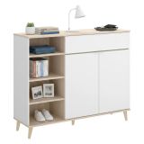 Credenza bianca e rovere 120x40x102h cm 2 ante e 1 cassetto - Aleandro