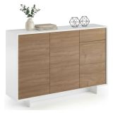Credenza bianca e rovere 134x35x87h cm 3 ante e 1 cassetto - Arius