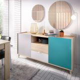 Credenza bianca e rovere 155x43x75h cm 2 ante e 2 cassetti - Asa