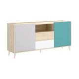 Credenza bianca e rovere 155x43x75h cm 2 ante e 2 cassetti - Asa