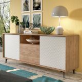 Credenza bianca e rovere 184x45x77h cm 2 ante e 2 cassetti - Azis