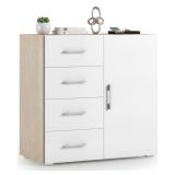 Credenza bianca e rovere 90x41x87h cm 1 anta e 4 cassetti - Aracnida