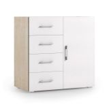 Credenza bianca e rovere 90x41x87h cm 1 anta e 4 cassetti - Aracnida