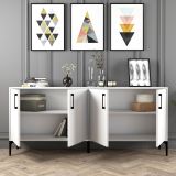 Credenza Bianco 2 Ripiani 4 Ante 180x35x78h cm, 4 Vani - Pollein