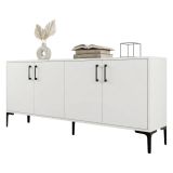Credenza Bianco 2 Ripiani 4 Ante 180x35x78h cm, 4 Vani - Pollein