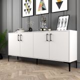Credenza Bianco 2 Ripiani 4 Ante 180x35x78h cm, 4 Vani - Pollein