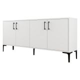 Credenza Bianco 2 Ripiani 4 Ante 180x35x78h cm, 4 Vani - Pollein
