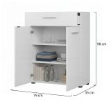 Credenza Bianco 2 Ripiani un Cassetto 79x35x97.5h cm, 3 Vani - Verduno