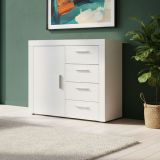 Credenza Bianco 4 Cassetti un Ripiano 94x86x40h cm, Apertura Battente - Baganza