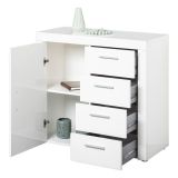 Credenza Bianco 4 Cassetti un Ripiano 94x86x40h cm, Apertura Battente - Baganza