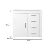 Credenza Bianco 4 Cassetti un Ripiano 94x86x40h cm, Apertura Battente - Baganza