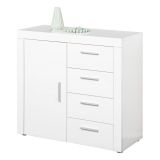 Credenza Bianco 4 Cassetti un Ripiano 94x86x40h cm, Apertura Battente - Baganza