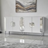 Credenza Bianco Argento 4 Ripiani 4 Ante 180x40x80h cm, 8 Vani - Trigolo