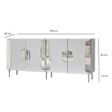 Credenza Bianco Argento 4 Ripiani 4 Ante 180x40x80h cm, 8 Vani - Trigolo