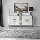 Credenza Bianco Argento 4 Ripiani 4 Ante 180x40x80h cm, 8 Vani - Trigolo