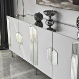 Credenza Bianco Argento 4 Ripiani 4 Ante 180x40x80h cm, 8 Vani - Trigolo