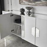 Credenza Bianco Argento 4 Ripiani 4 Ante 180x40x80h cm, 8 Vani - Trigolo