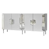 Credenza Bianco Argento 4 Ripiani 4 Ante 180x40x80h cm, 8 Vani - Trigolo