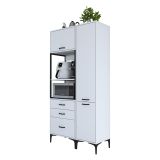 Credenza Bianco Bianco 8 Ripiani 3 Cassetti 100x40x199h cm, 2 Ante - Lotzorai