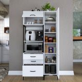 Credenza Bianco Bianco 8 Ripiani 3 Cassetti 100x40x199h cm, 2 Ante - Lotzorai
