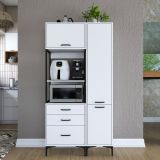 Credenza Bianco Bianco 8 Ripiani 3 Cassetti 100x40x199h cm, 2 Ante - Lotzorai