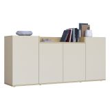 Credenza Bianco Cashmere Marrone Rovere Chiaro 6 Ripiani Apertura Battente 160x35x70h cm, 4 Ante Made in Italy - Swink