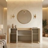 Credenza Bianco Cashmere Marrone Rovere Chiaro 6 Ripiani Apertura Battente 160x35x70h cm, 4 Ante Made in Italy - Swink