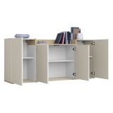 Credenza Bianco Cashmere Marrone Rovere Chiaro 6 Ripiani Apertura Battente 160x35x70h cm, 4 Ante Made in Italy - Swink