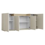 Credenza Bianco Cashmere Marrone Rovere Chiaro 6 Ripiani Apertura Battente 160x35x70h cm, 4 Ante Made in Italy - Swink