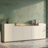 Credenza Bianco Cashmere Marrone Rovere Chiaro 7 Ripiani Apertura Battente 200x35x70h cm, 5 Ante Made in Italy - Cordele