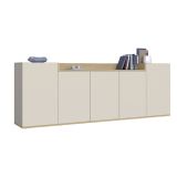Credenza Bianco Cashmere Marrone Rovere Chiaro 7 Ripiani Apertura Battente 200x35x70h cm, 5 Ante Made in Italy - Cordele