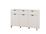 Credenza Bianco Crema 3 Ripiani 3 Cassetti 138x40x90.5h cm, 6 Vani - Paglieta