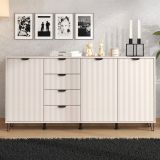Credenza Bianco Crema 3 Ripiani 4 Cassetti 182.5x40x90.5h cm, 6 Vani - Paglieta