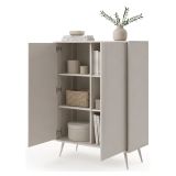 Credenza Bianco Crema 4 Ripiani con Piedini 97x40x126h cm, 6 Vani - Harenoma