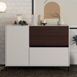 Credenza Bianco Crema Marrone Noce 2 Ripiani 3 Cassetti 125x40x92h cm, Un'anta - Sideme